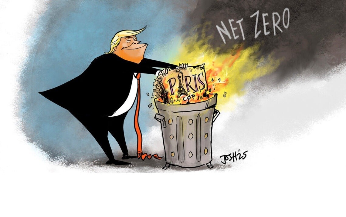 "No Pathways, No Pipeline" makes No Sense says Friends of Science Society Citing Global Energy Shortfall and No Climate Emergency friends of science society cartoonsbyjosh trump flaming paris agreement