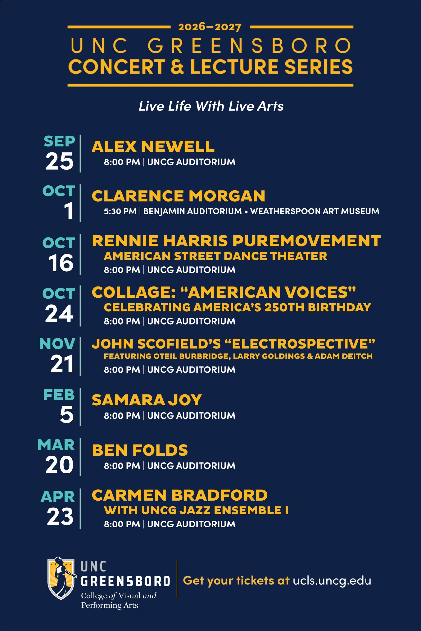 UNCG Announces 2026-2027 Concert and Lecture Series university concert and lecture series