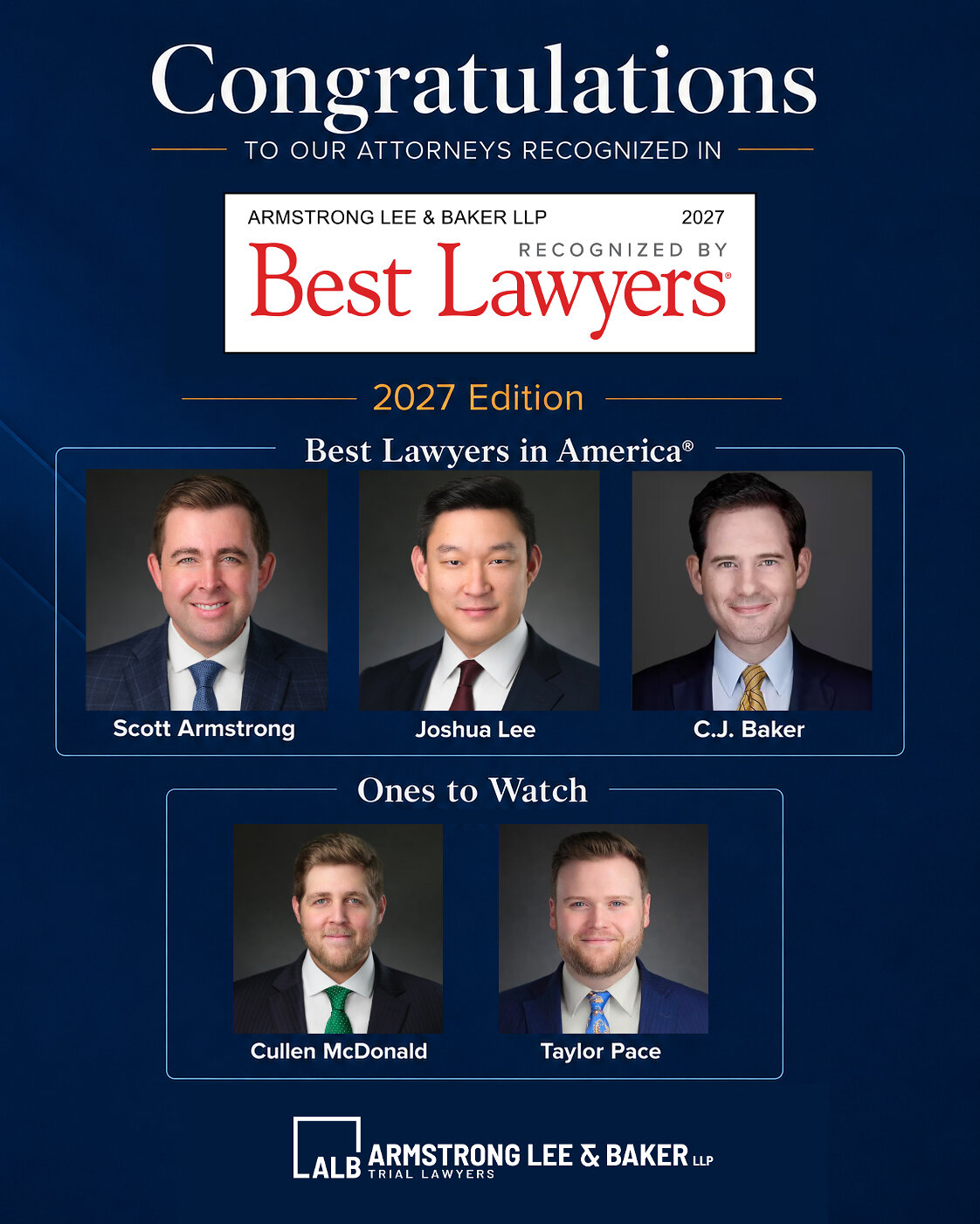 Armstrong Lee & Baker LLP Celebrates Five Attorneys Recognized in 2027 Best Lawyers in America Awards armstrong lee baker llp congratulations to our attorneys recognized in best lawyers 2027
