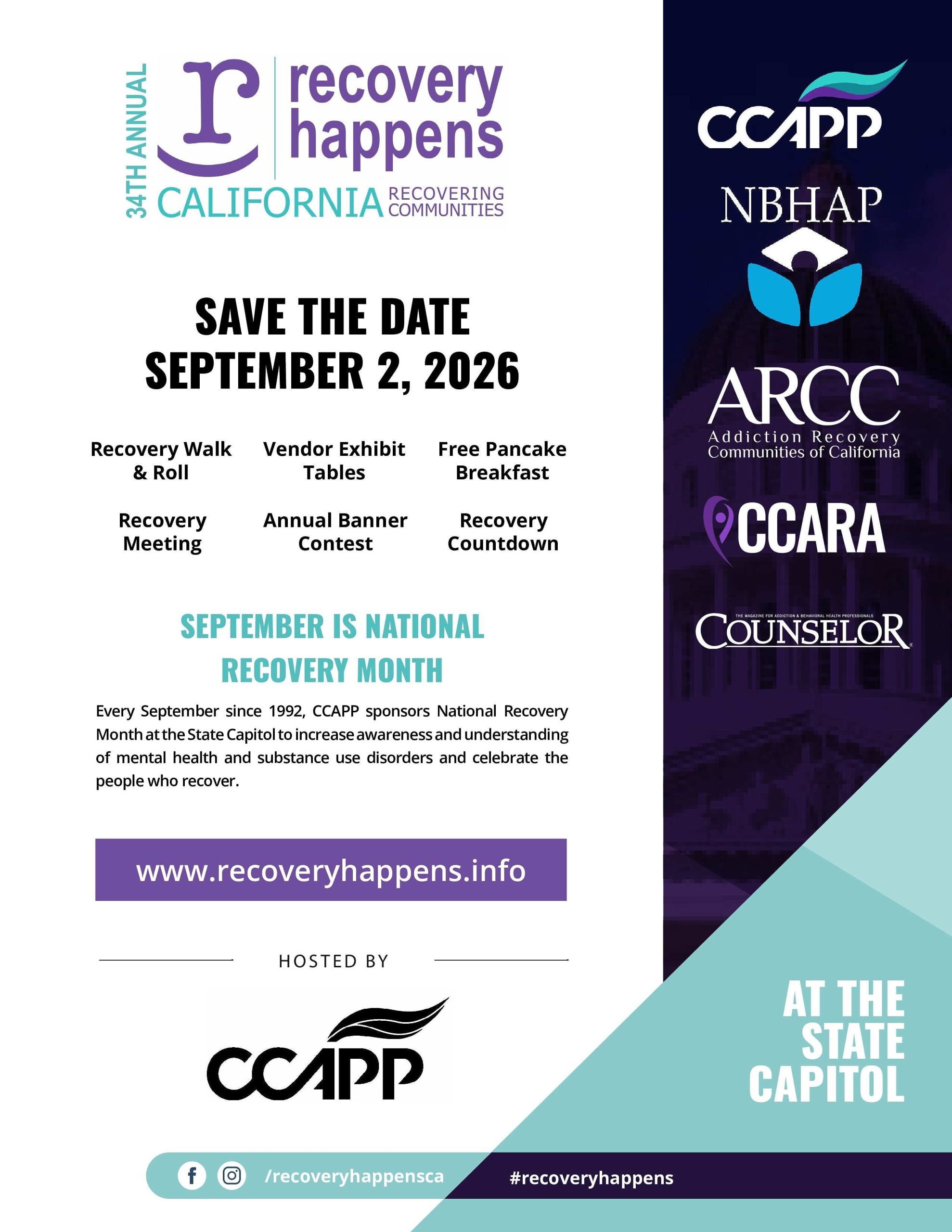California Hosts 34th Annual Recovery Happens at State Capitol on September 2 rh save the date 2